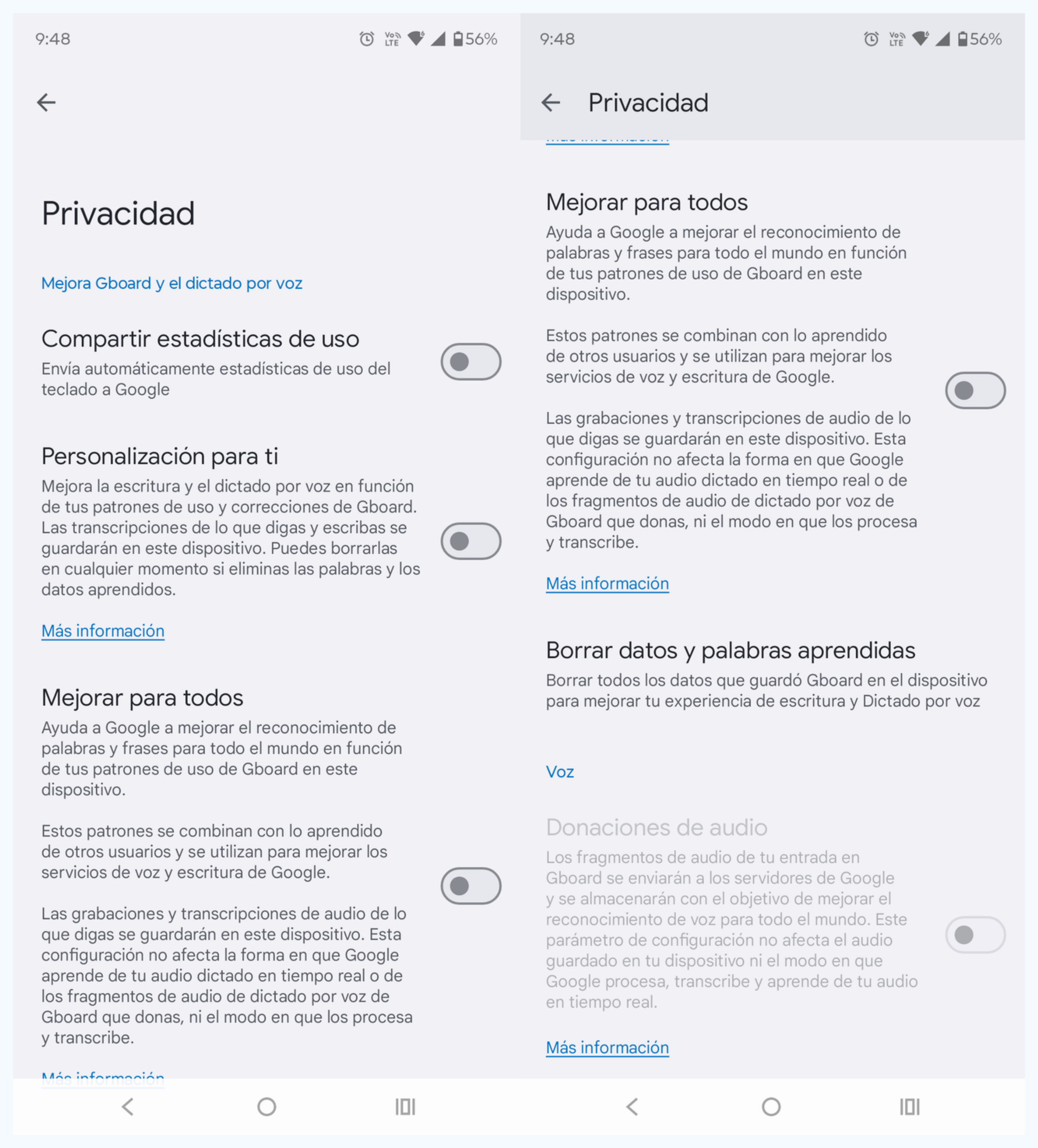 desactivar estadisticas de uso en gboard