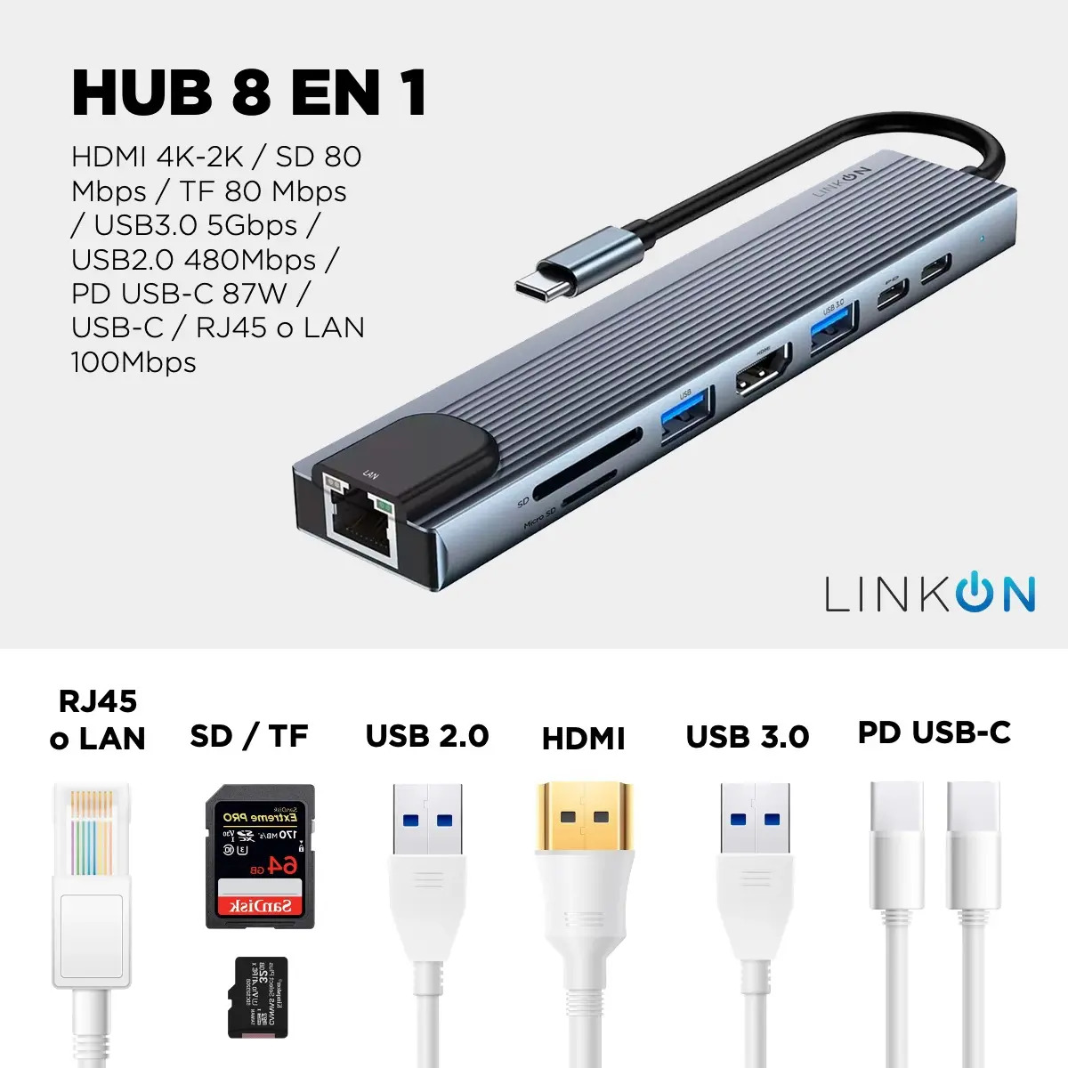 foto promocional hub linkon 8 en 1